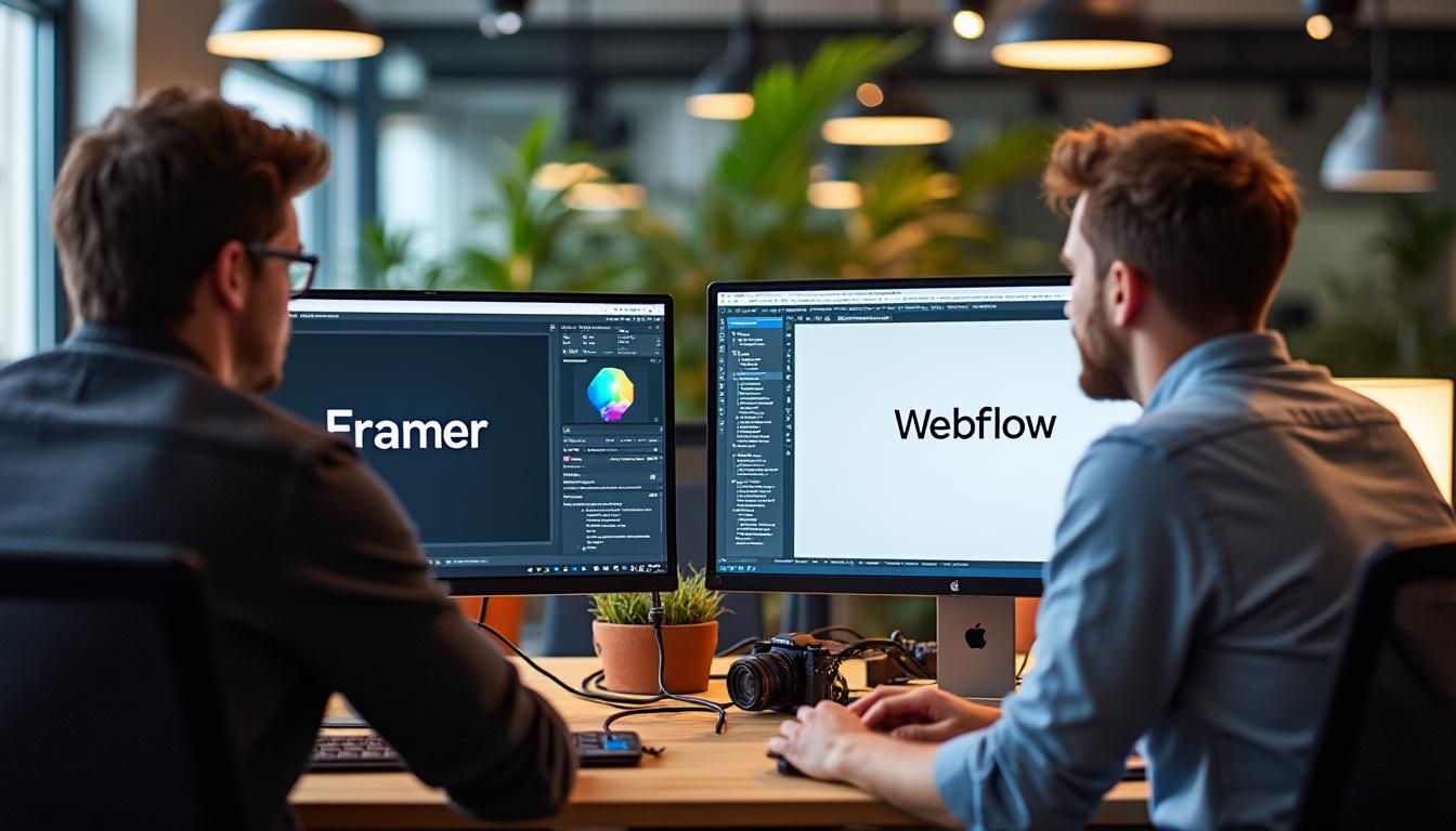 découvrez une comparaison détaillée entre framer et webflow, analysant leur vitesse, leurs animations, leurs tarifs et leur performance seo pour choisir l'outil idéal.