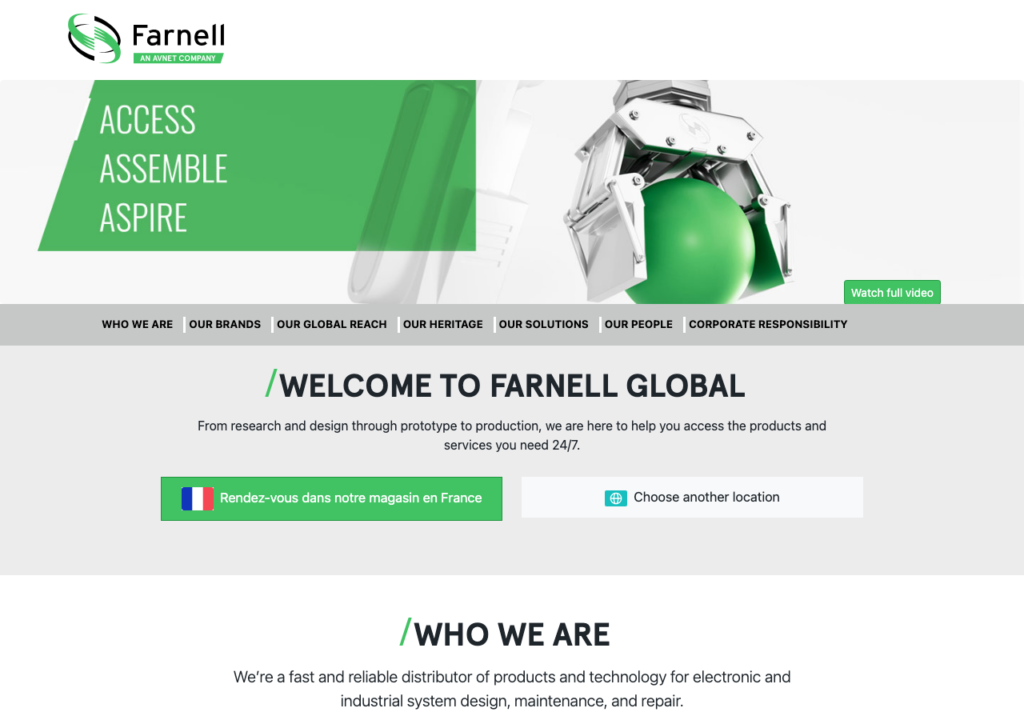 Capture d'écran du site farnell.com