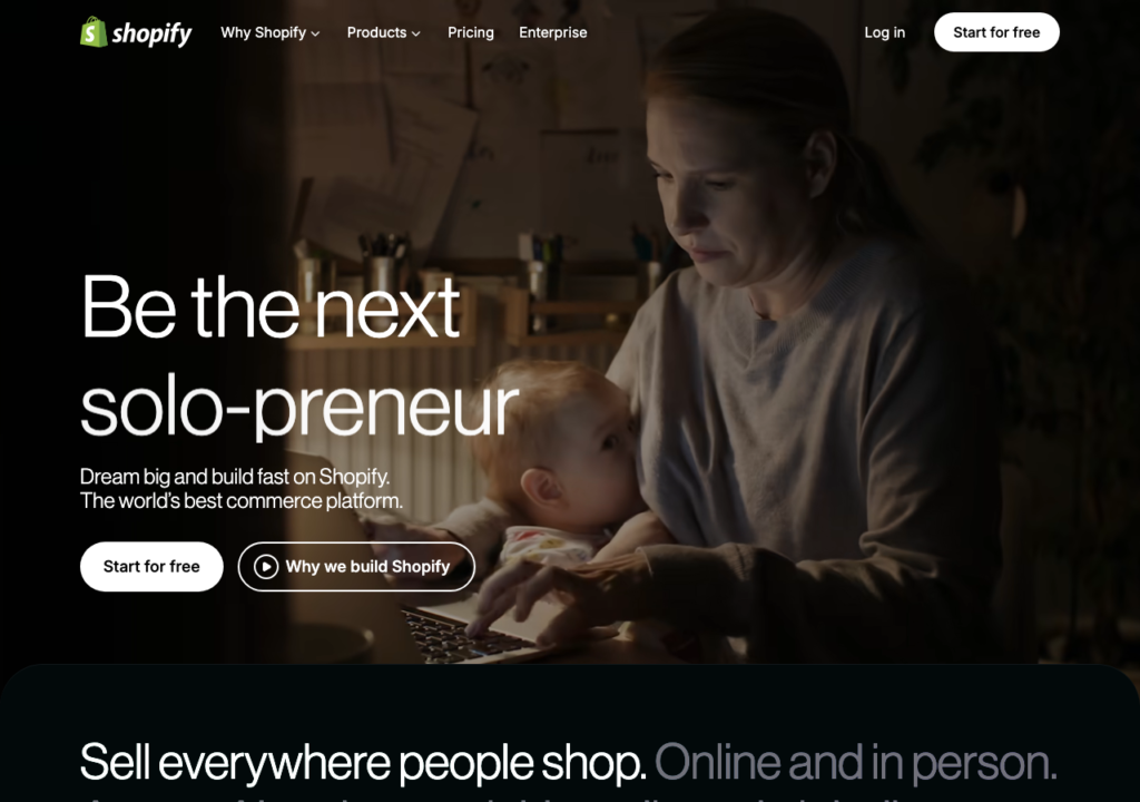 Capture d'écran du site shopify.com