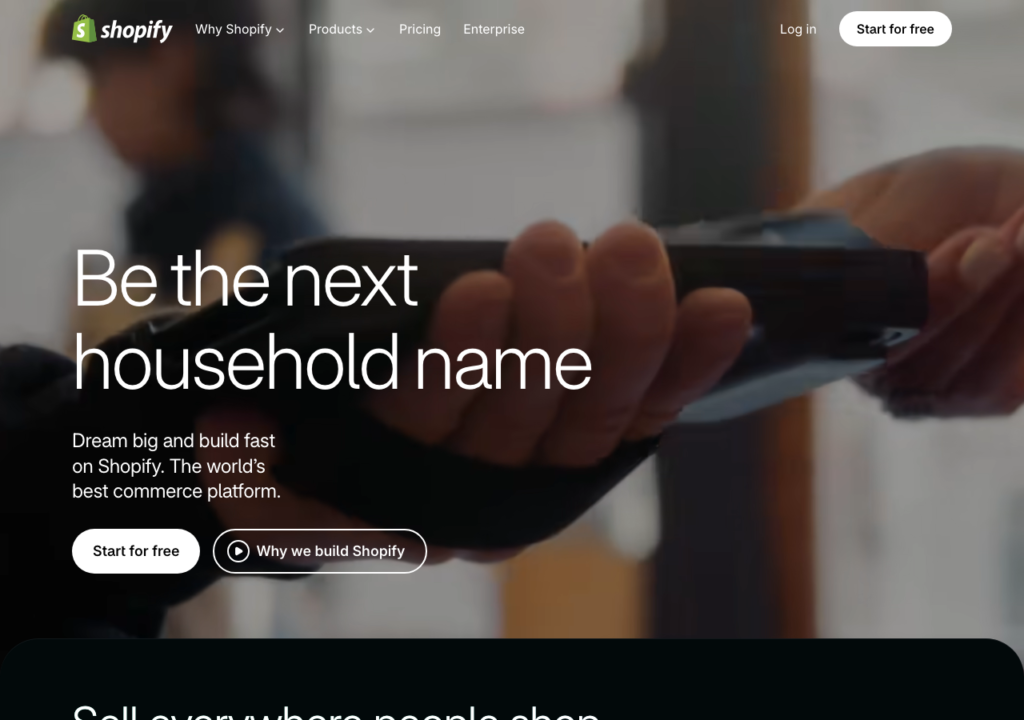 Capture d'écran du site shopify.com