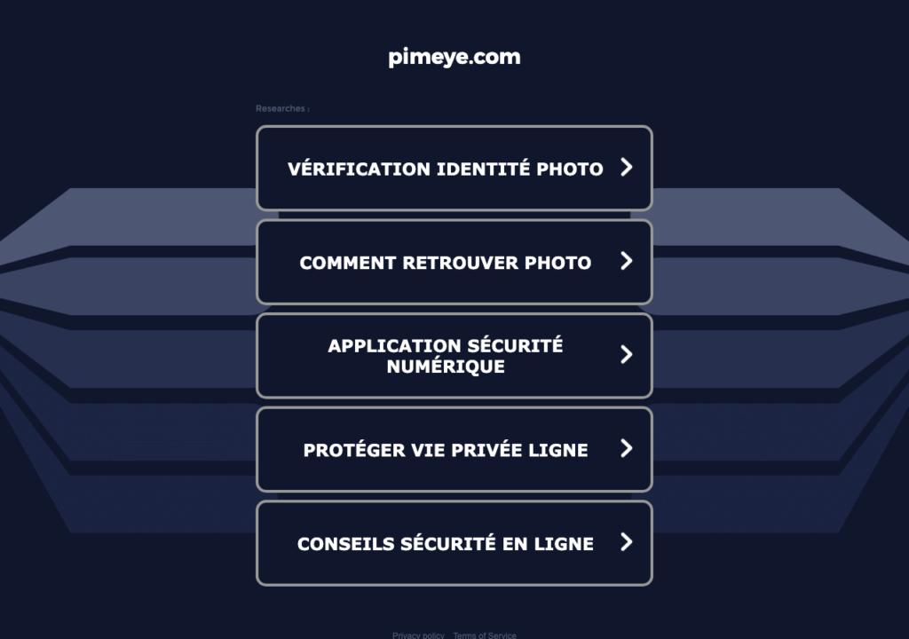 Capture d'écran du site pimeye.com