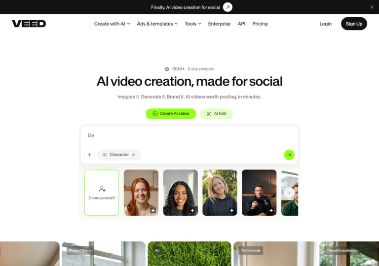 Capture d'écran du site veed.io